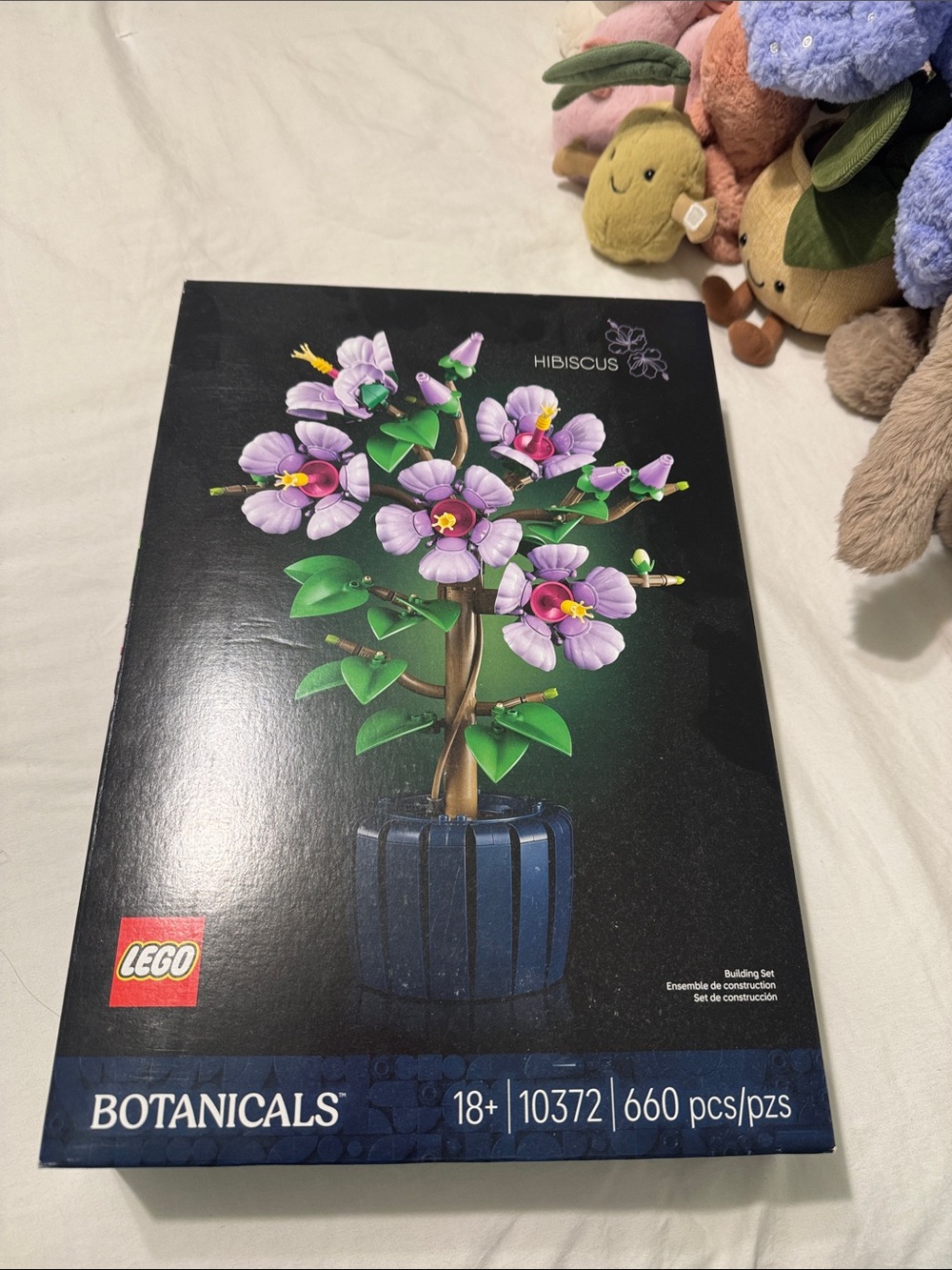 LEGO Purple Hibiscus Plant with Green Leaves and Blue Pot